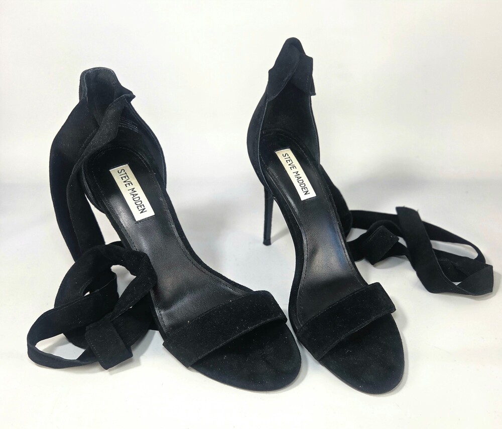 Steve Madden Black Suede High Heel Sandals Size 10m Ankle Wrap